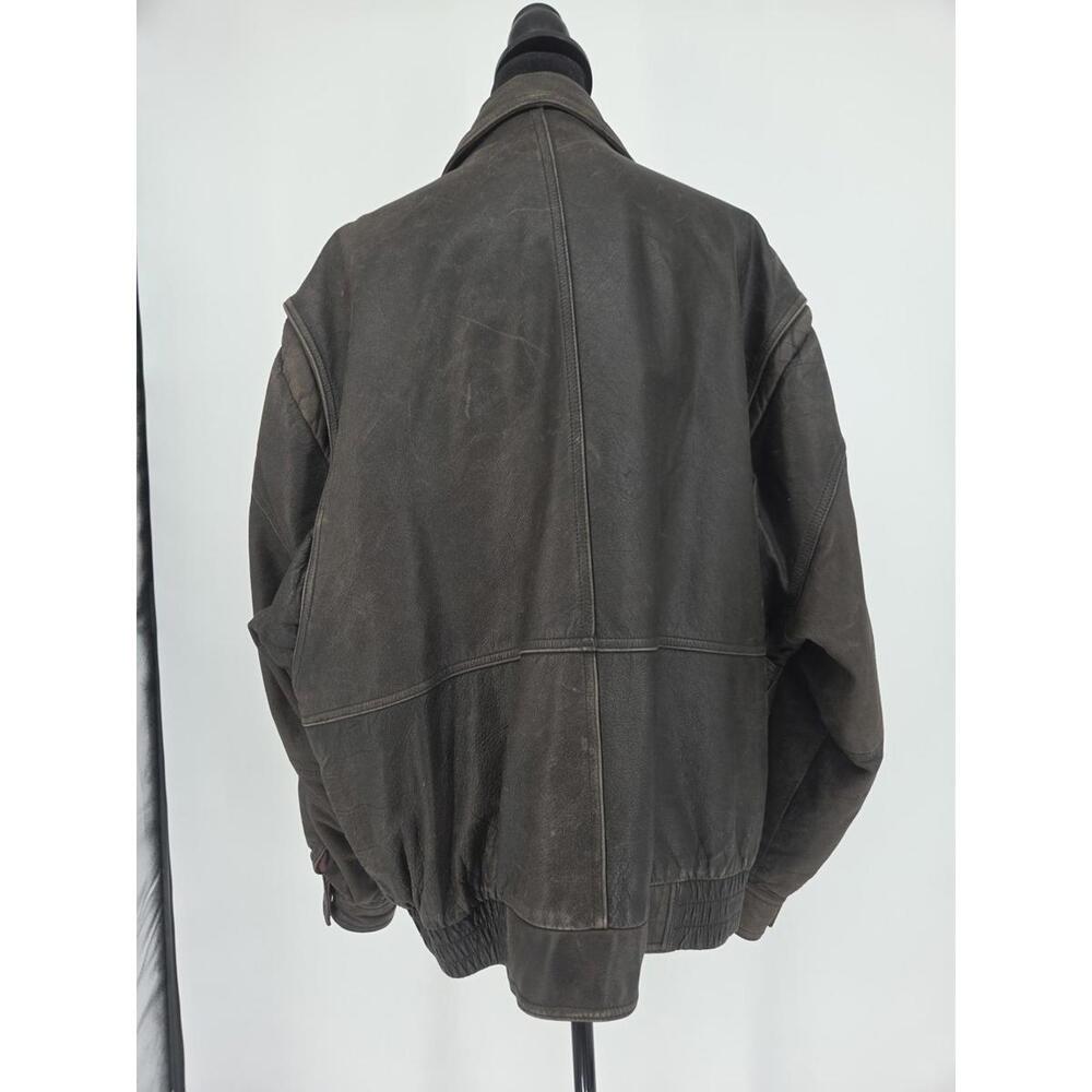 Vintage Canyon Ridge Mens Distressed Brown Leather Bomber Jacket Size 2XB 1990s - Picture 4 of 9